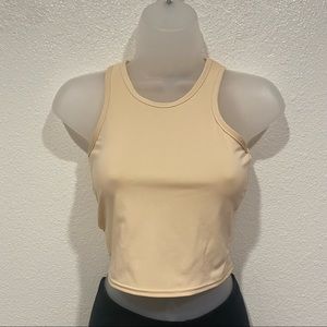 pretty little thing beige cream racerback sleeveless crop tank top shirt